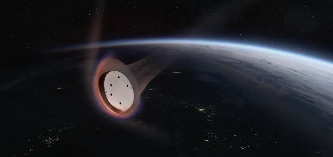 대기권으로 재진입하는 Starfall 캡슐 상상도 (SpaceX)